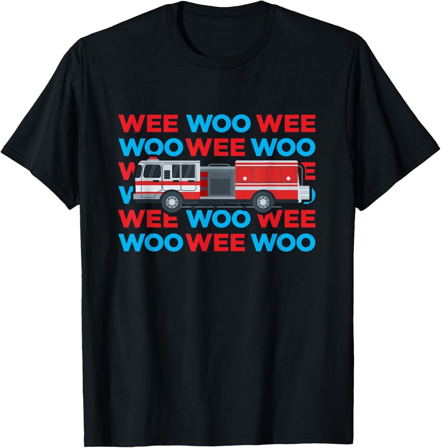 Fire Truck Engine Firefighter for Kids Wee Woo Emergency T-Shirt - T-Shirt | Black