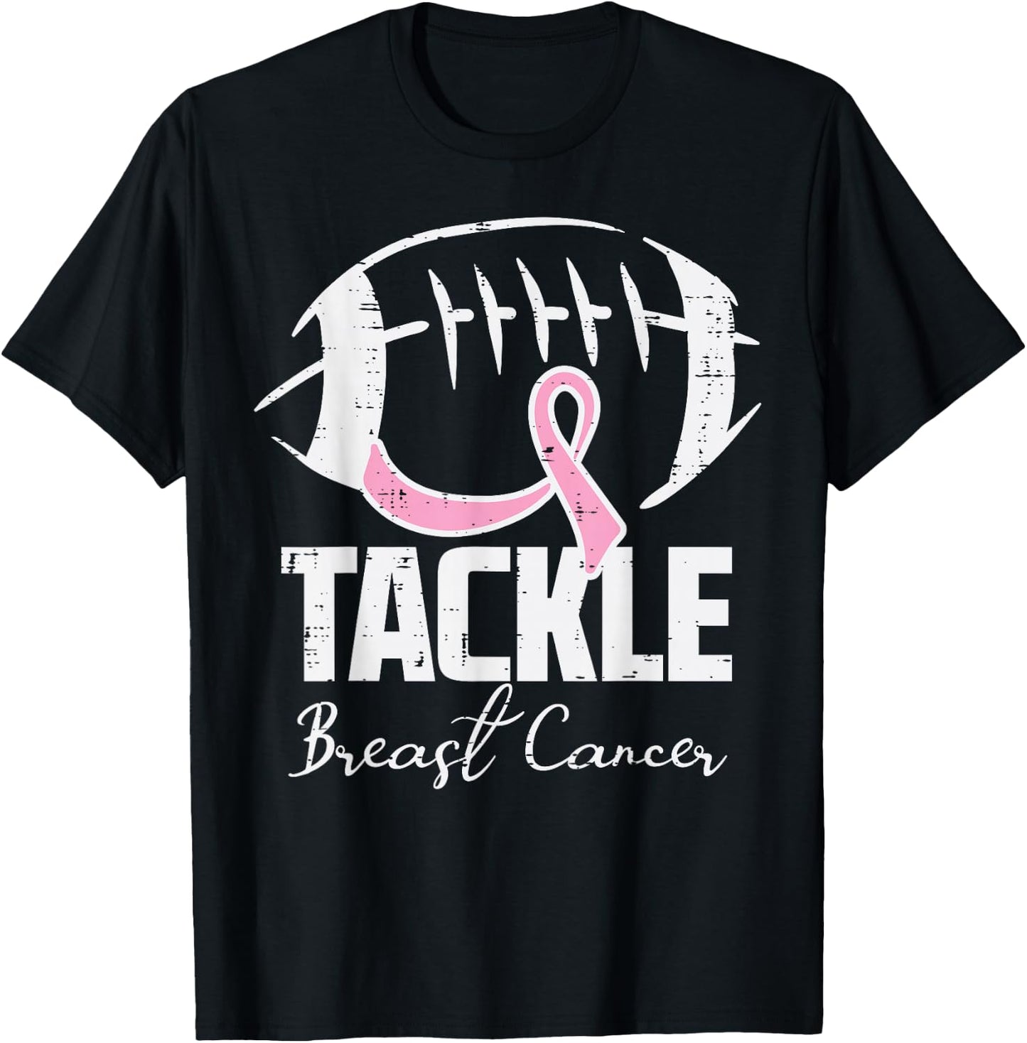 Tackle Breast Cancer Football Pink Ribbon Women Men Kids Boy T-Shirt - T-Shirt | Black
