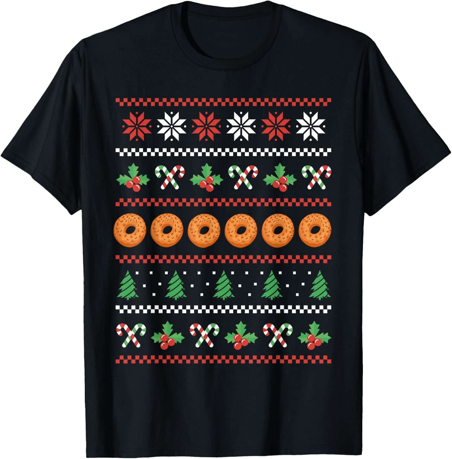 Funny Bagel Ugly Christmas Costume Eating Breakfast Food T-Shirt - T-Shirt | Black