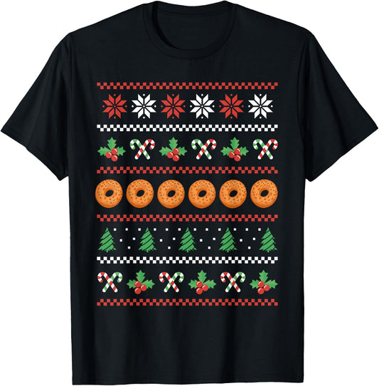 Funny Bagel Ugly Christmas Costume Eating Breakfast Food T-Shirt - T-Shirt | Black