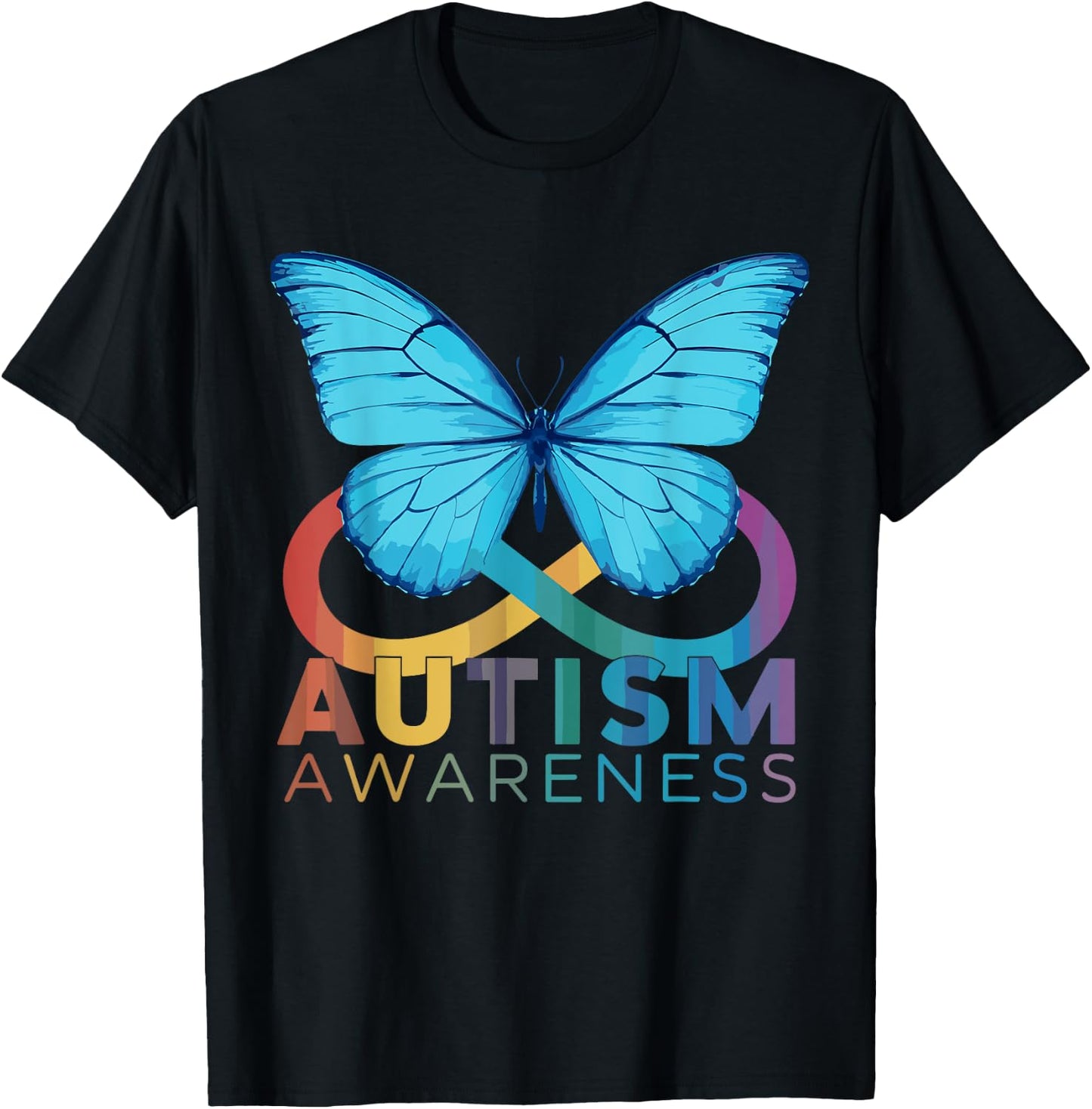 Butterfly Blue For Autism Awareness Month T-Shirt - T-Shirt | Black