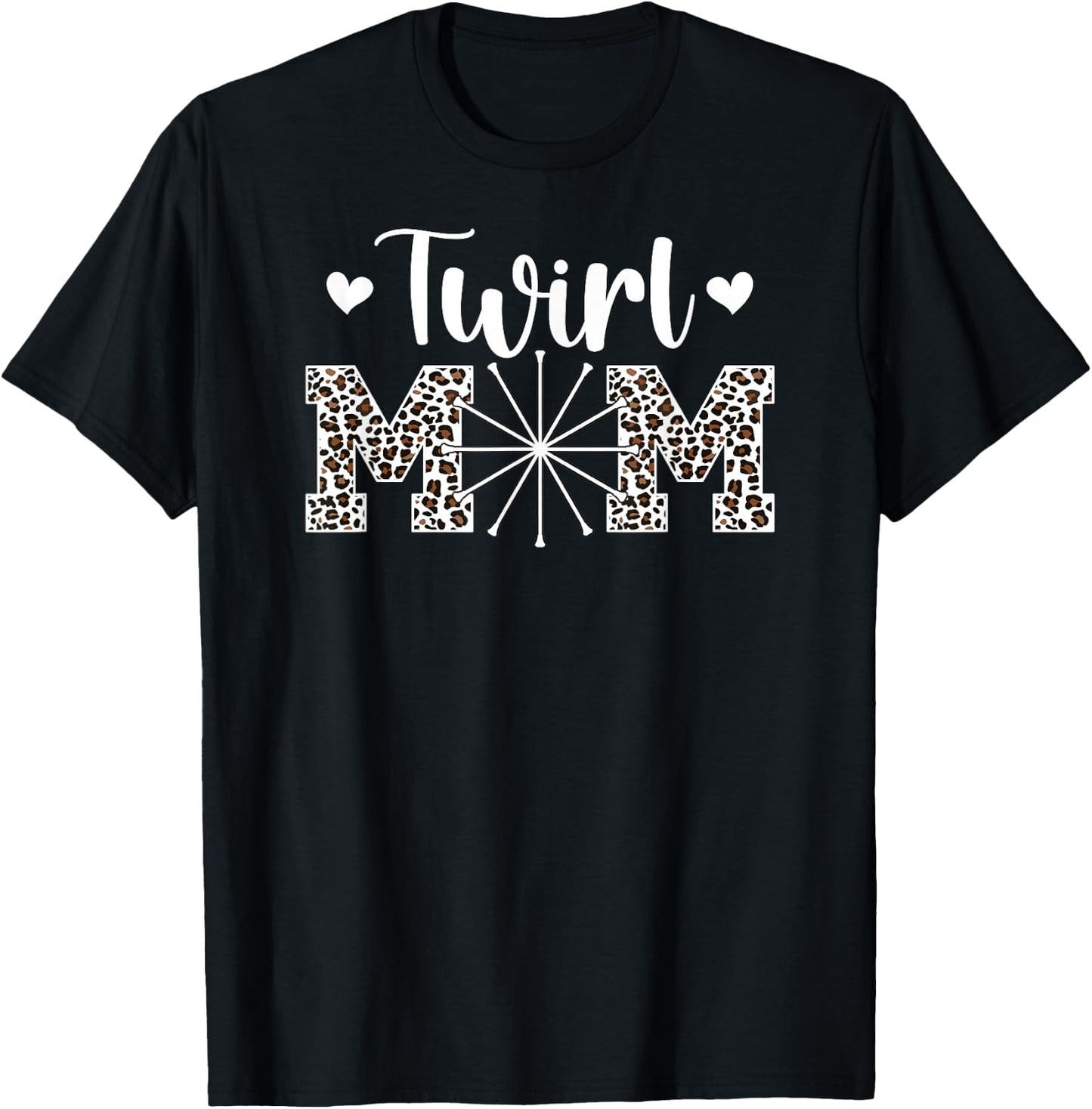 Twirl Mom Leopard Baton Twirling Mom Baton Twirl Mother T-Shirt - T-Shirt | Black