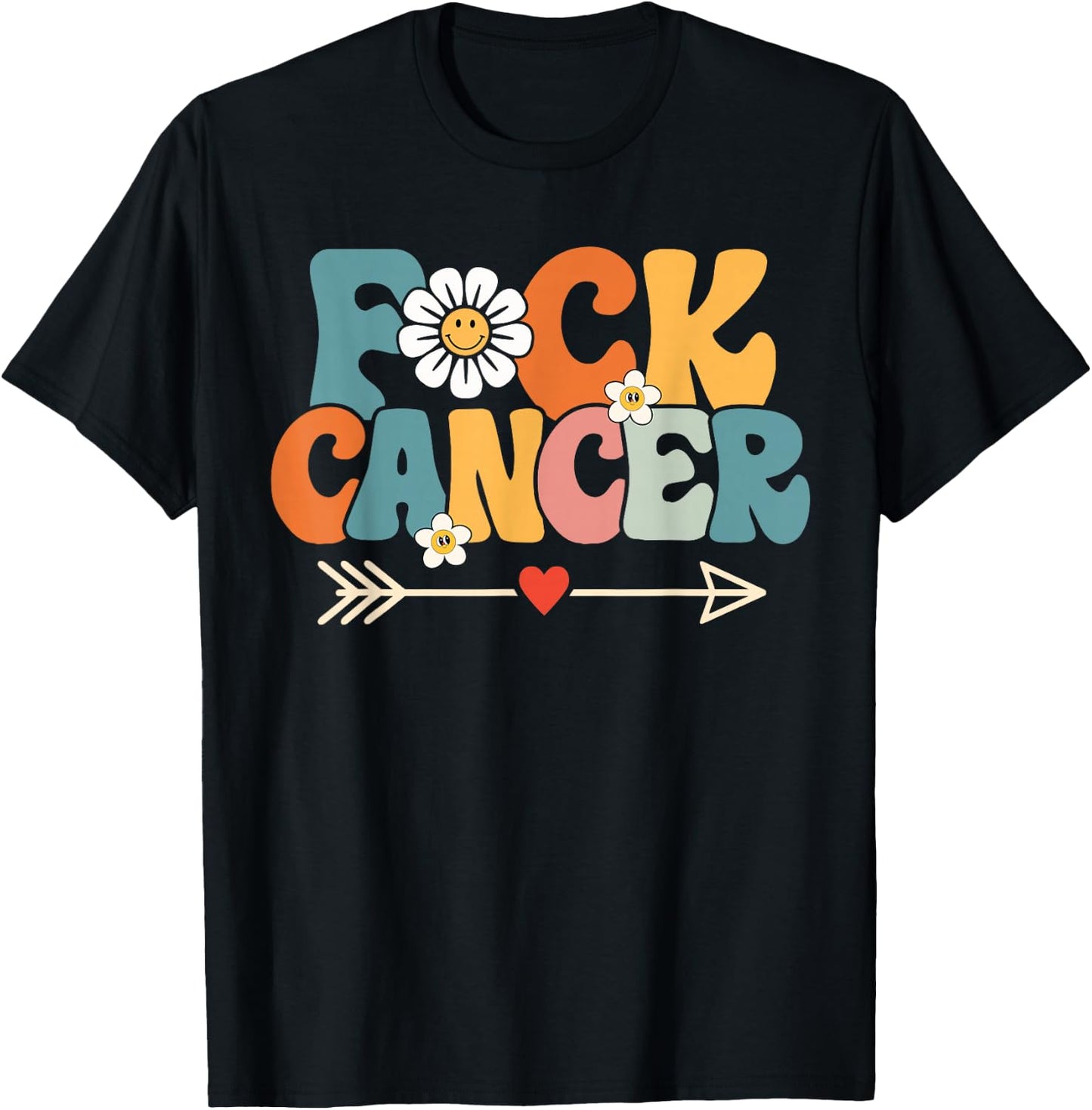 Groovy Fuck Cancer, I Hate Cancer, Breast Cancer Awareness T-Shirt - T-Shirt | Black