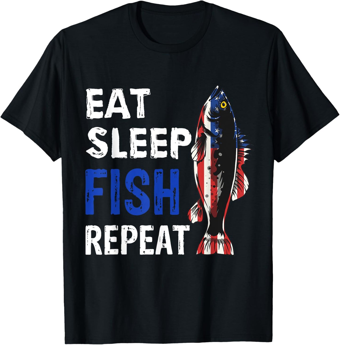 USA Eat Sleep Fish Repeat Funny Gift T-Shirt - T-Shirt | Black