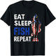 USA Eat Sleep Fish Repeat Funny Gift T-Shirt - T-Shirt | Black