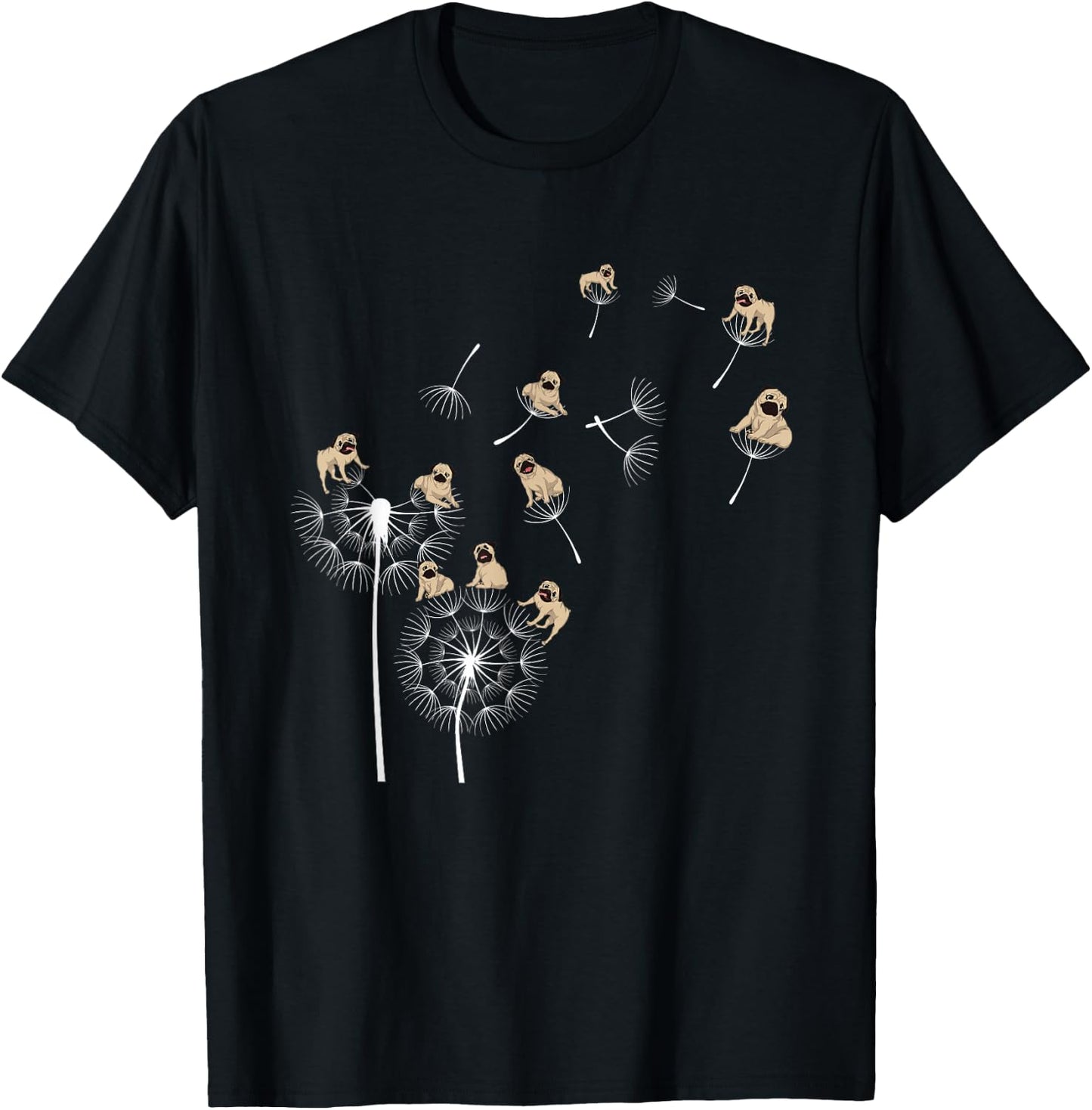 Cute Dog Breed Dog Lover Pet Animal Owner Dandelion Pug T-Shirt - T-Shirt | Black