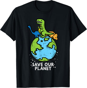 Dinosaurs Save Our Planet Cute Earth Day Boys Kids Gift Small T-Shirt - T-Shirt | Black