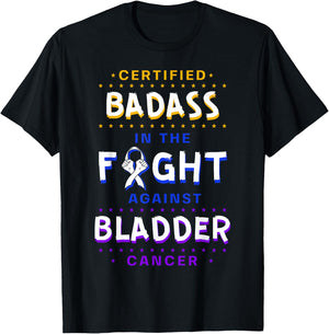 Certified Badass Bladder Cancer Purple Blue Yellow Ribbon T-Shirt - T-Shirt | Black