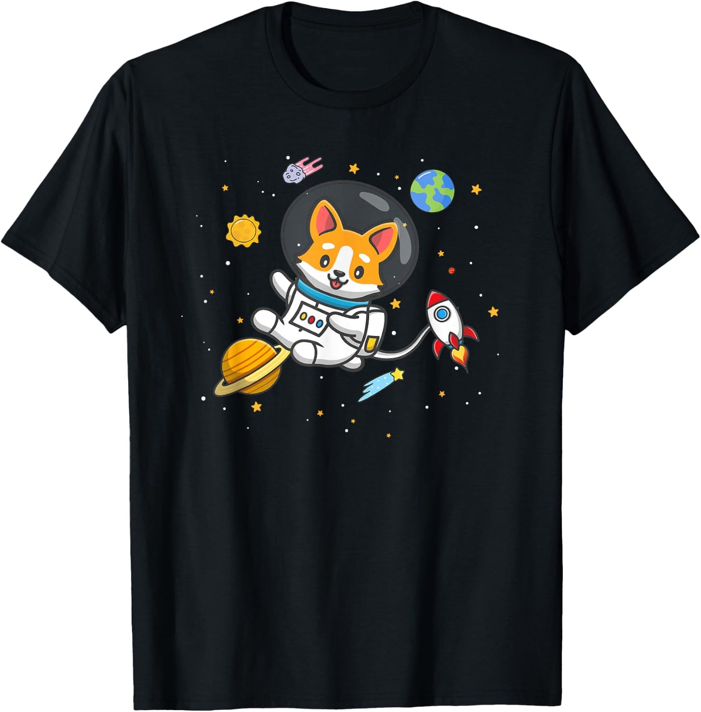 Funny Kids Boys Kawaii Space Pembroke Welsh Corgi Dog Lover T-Shirt - T-Shirt | Black