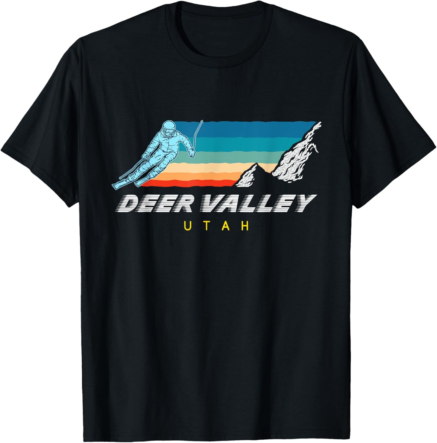 Deer Valley, Utah - USA Ski Resort 1980s Retro T-Shirt - T-Shirt | Black