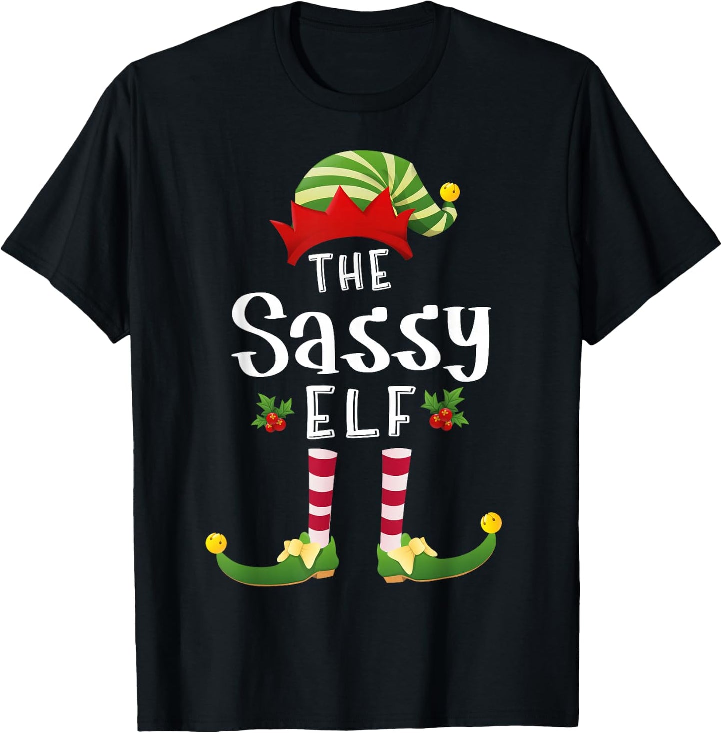 Sassy Christmas Elf Matching Pajama X-Mas Party T-Shirt - T-Shirt | Black