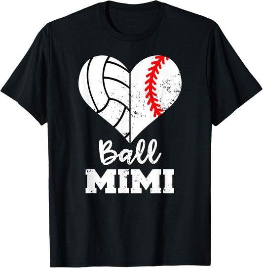 Ball Mimi Funny Baseball Volleyball Heart T-Shirt - T-Shirt | Black