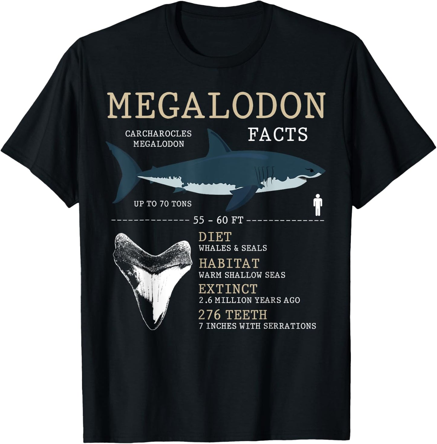 Megalodon Facts Funny Shark Lover T-Shirt - T-Shirt | Black