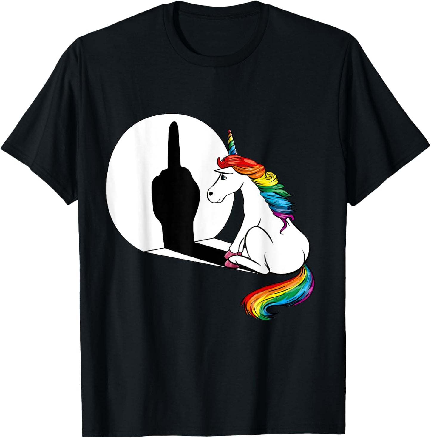 Unicorn Sarcasm Funny Shadow Unicorn Middle Finger T-Shirt - T-Shirt | Black