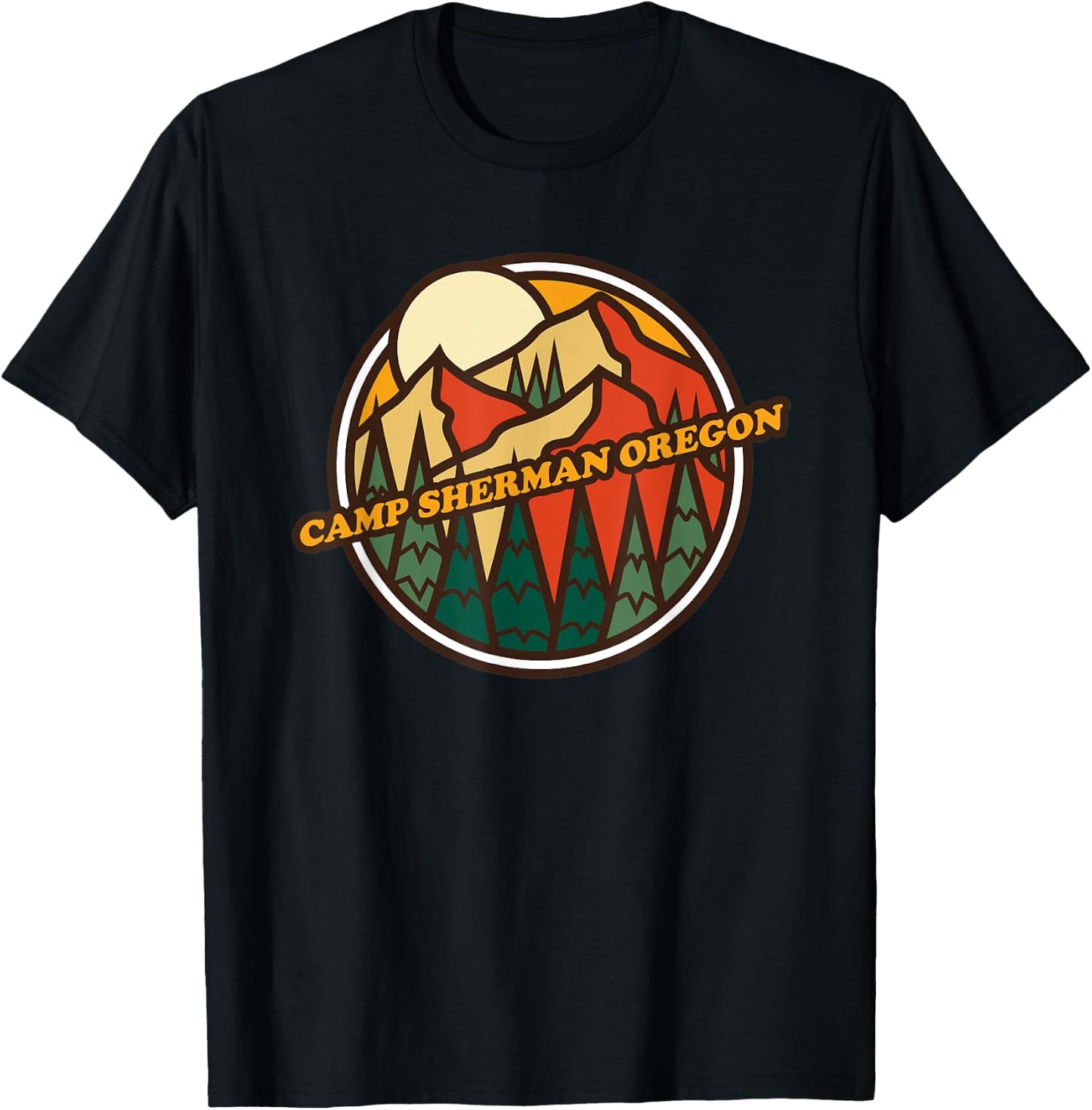 Vintage Camp Sherman, Oregon Mountain Hiking Souvenir Print T-Shirt - T-Shirt | Black