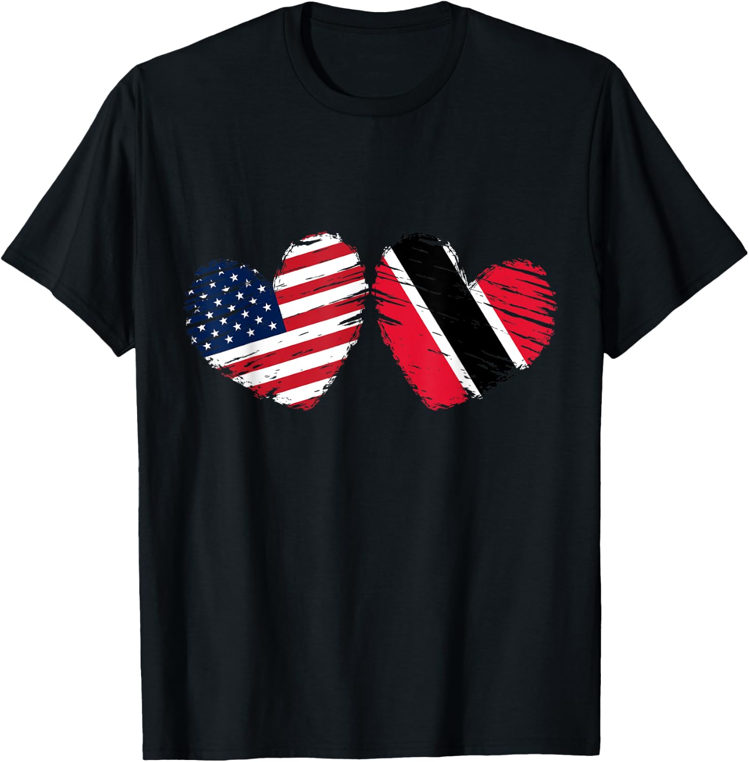USA Trinidad and Tobago Flag Heart Trinbagonian American T-Shirt - T-Shirt | Black