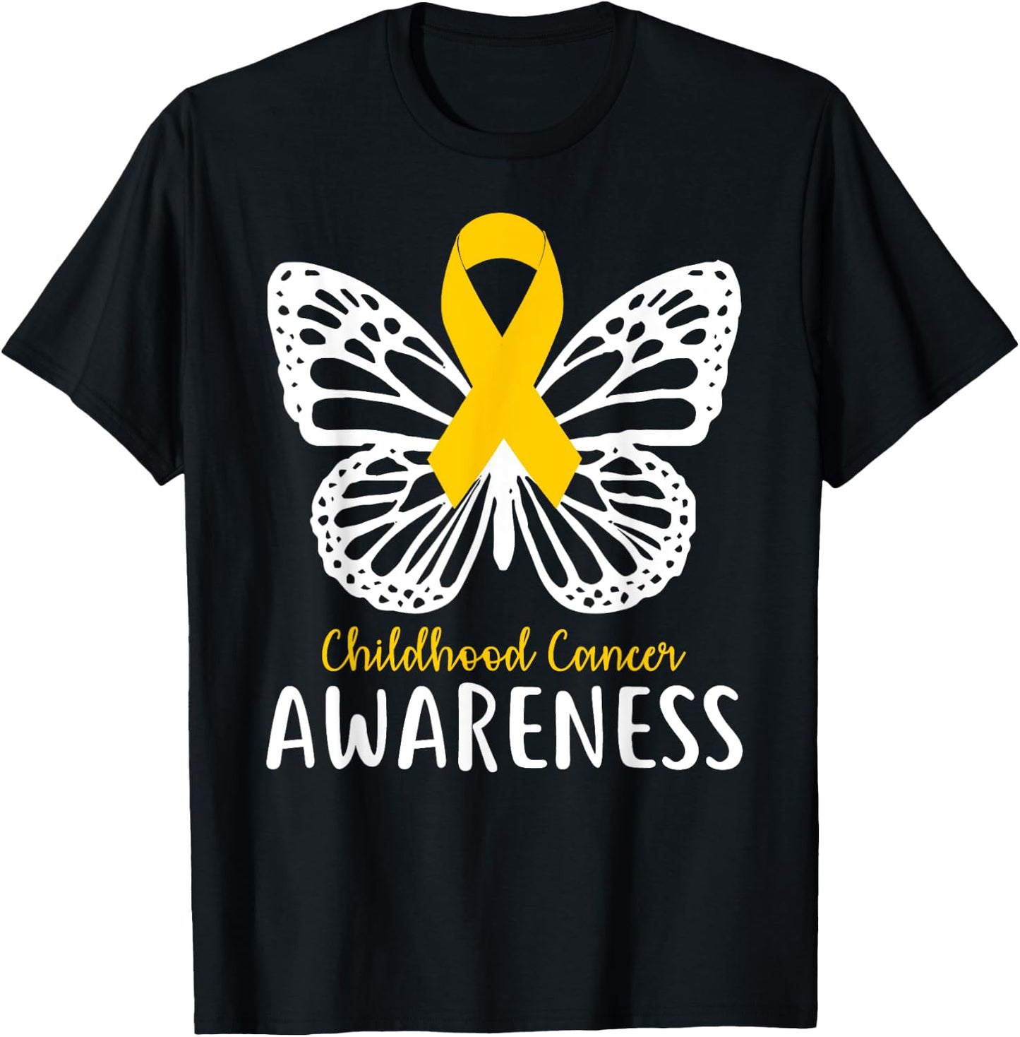 Pediatric Cancer Awareness Childhood Gifts Butterfly T-Shirt - T-Shirt | Black