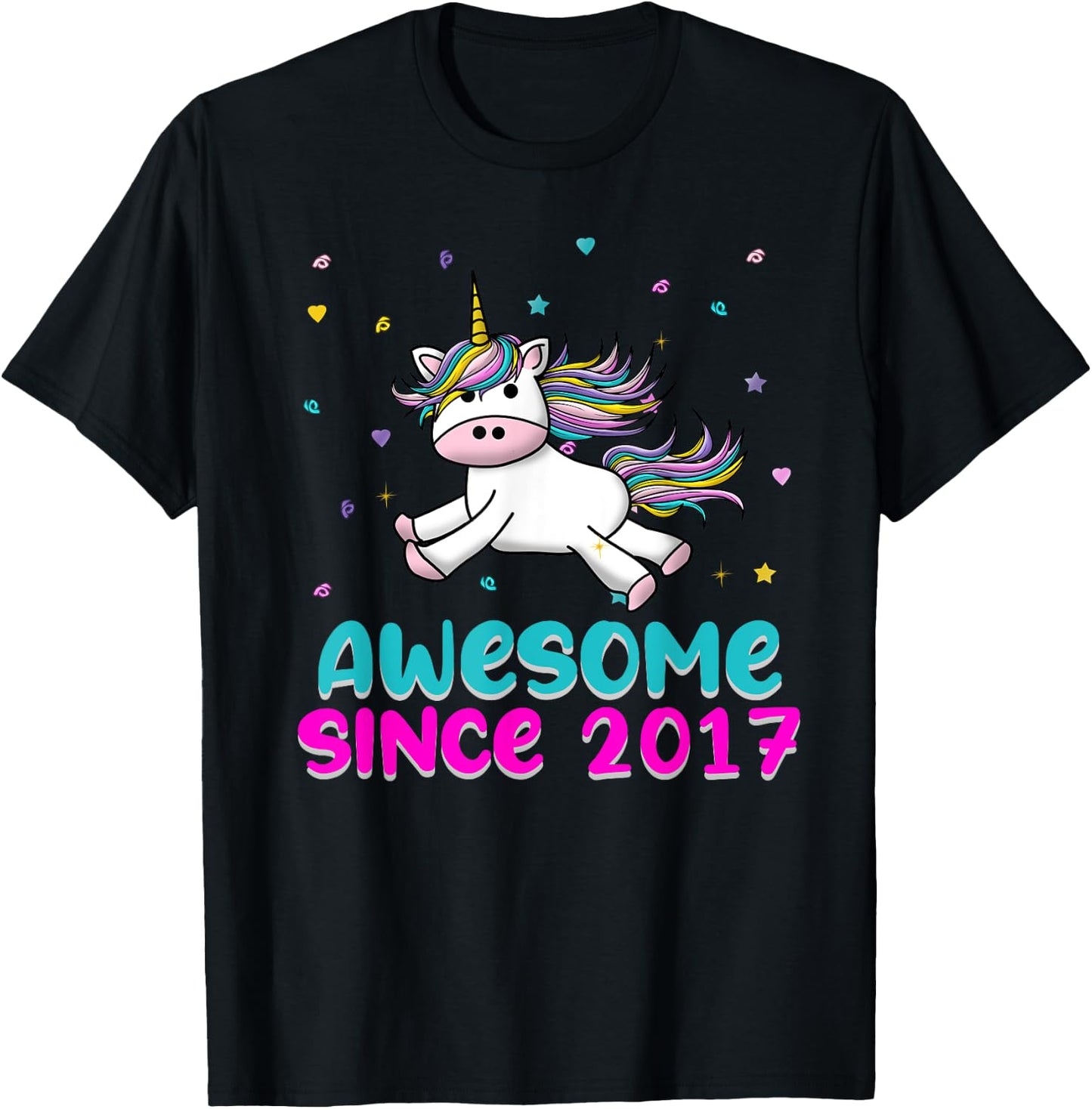 Unicorn Birthday Girl Gift Love Awesome Since 2017 T-Shirt - T-Shirt | Black