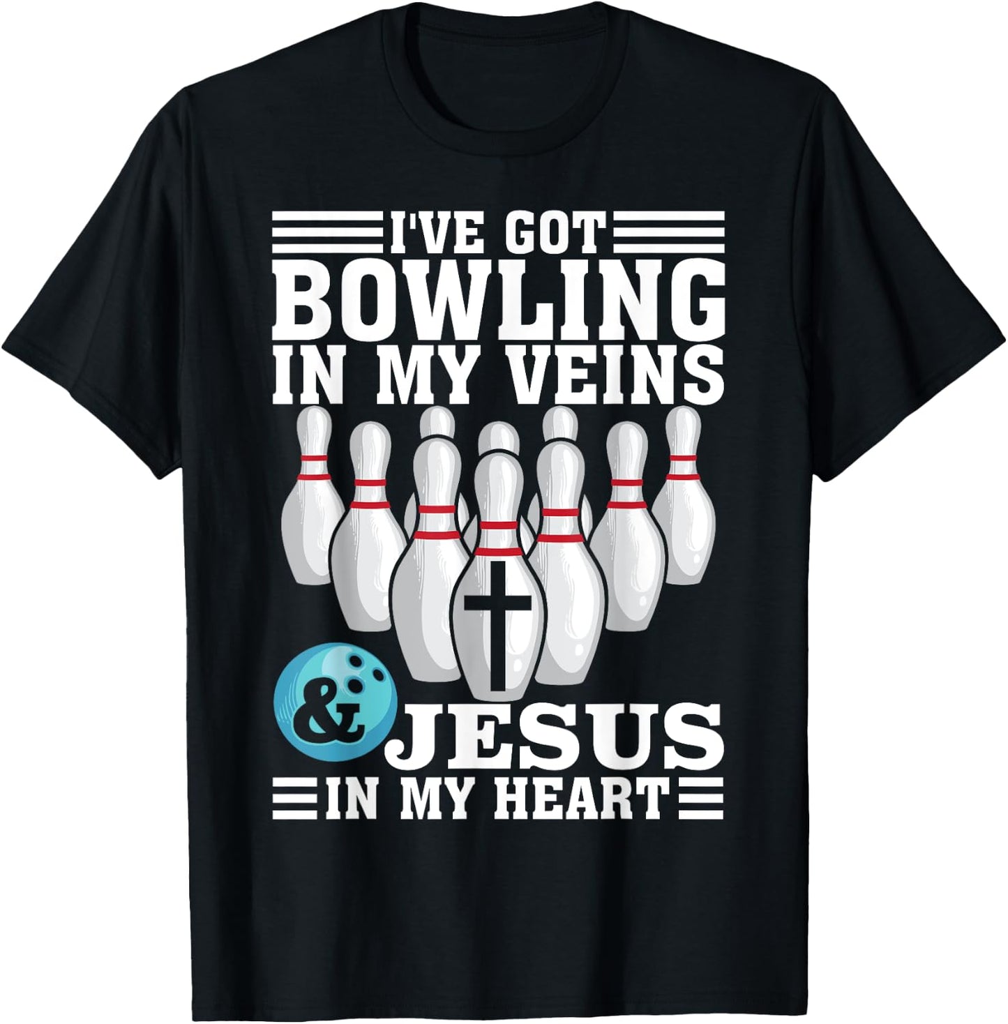 Funny Bowling Gift Women Cute Bowler And Jesus Love T-Shirt - T-Shirt | Black
