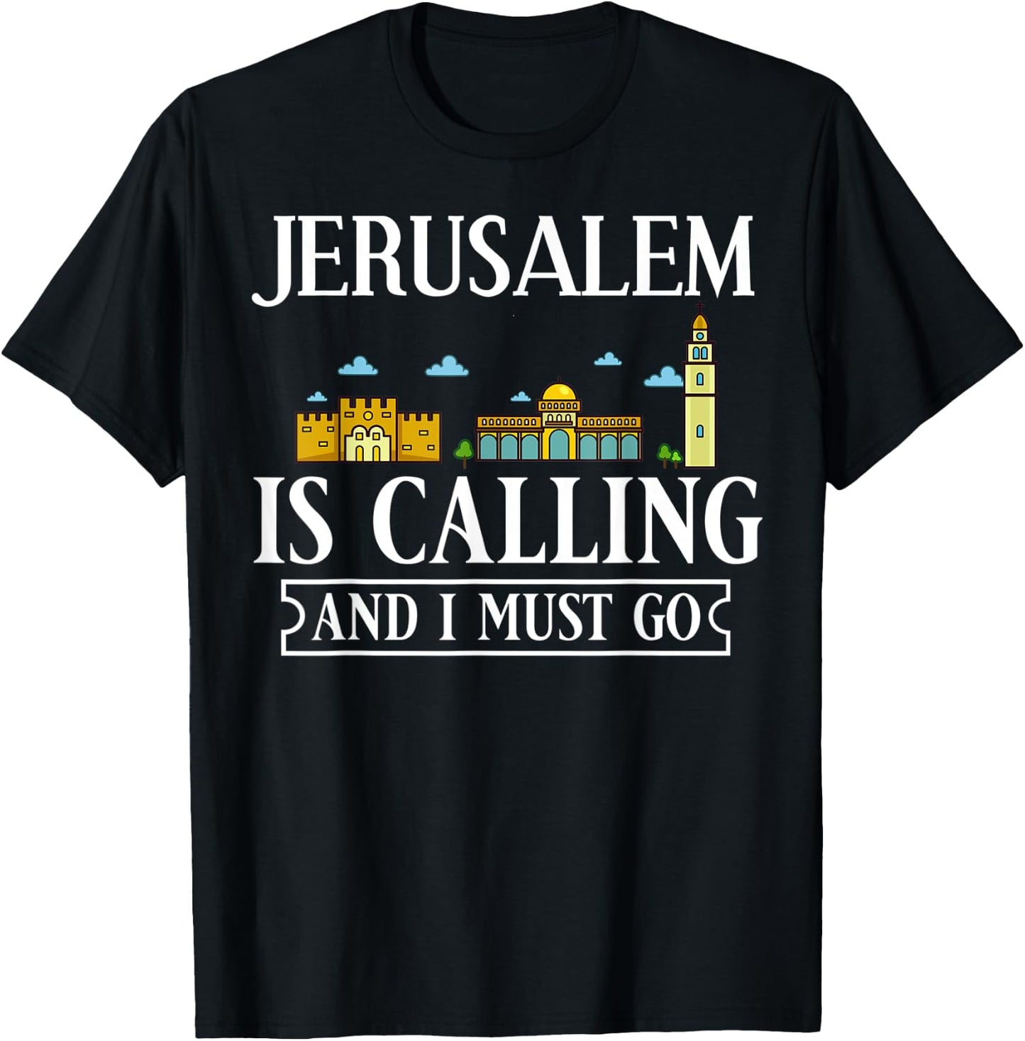Jerusalem Israel City Skyline Map Travel T-Shirt - T-Shirt | Black