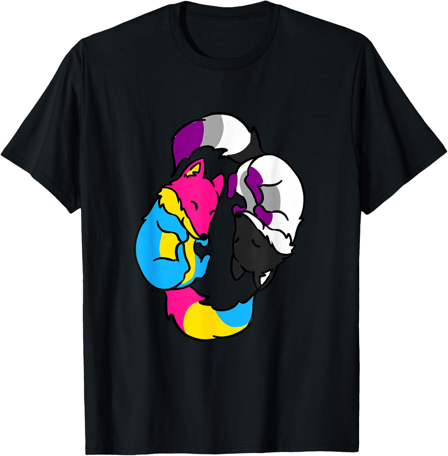 Yin Yang Foxes Demipansexual Flag T-Shirt - T-Shirt | Black
