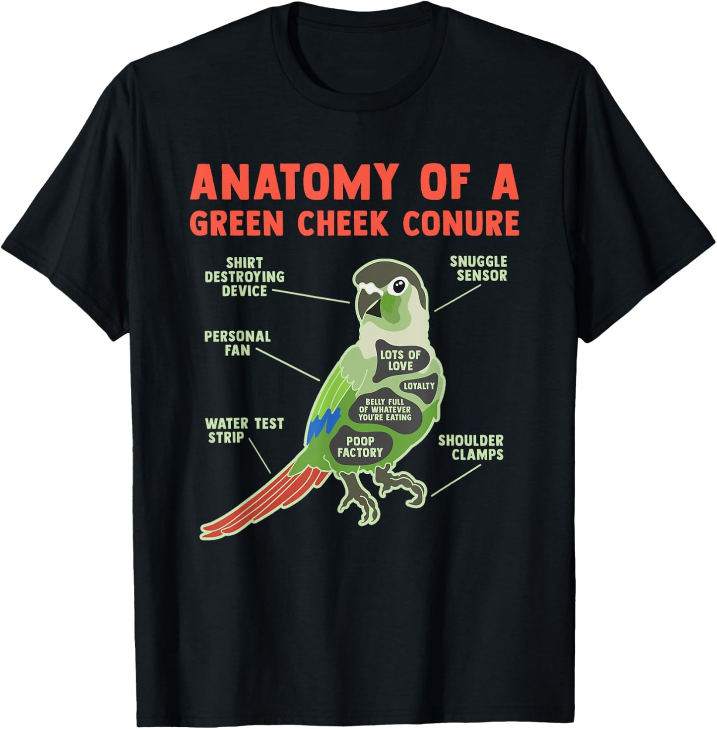 Funny Green Cheek Conure Bird Lover Pineapple Parrot Gifts T-Shirt - T-Shirt | Black