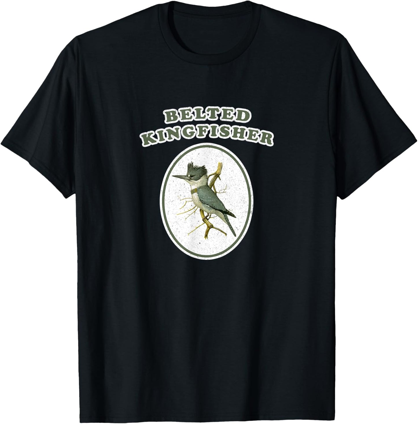 Retro Belted Kingfisher Vintage Bird T-Shirt - T-Shirt | Black