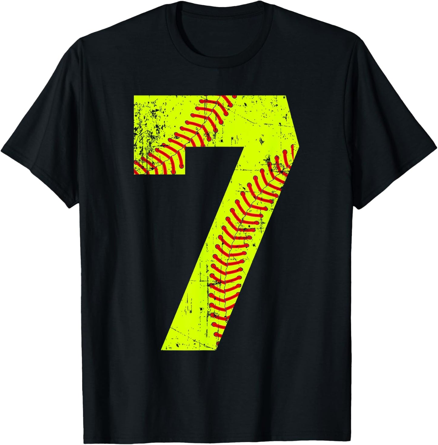Vintage Softball 7 Jersey Number T-Shirt - T-Shirt | Black
