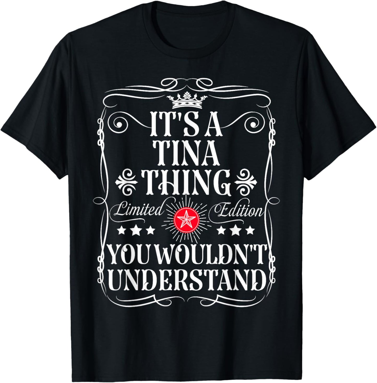 Funny Vintage Tina Name And Gifts Tina Name Its A Tina Thing You Wouldn't Understand -Adults Kids Retro Straight Imported Black Small Party Letter Print Pull On T-Shirt - T-Shirt | Black