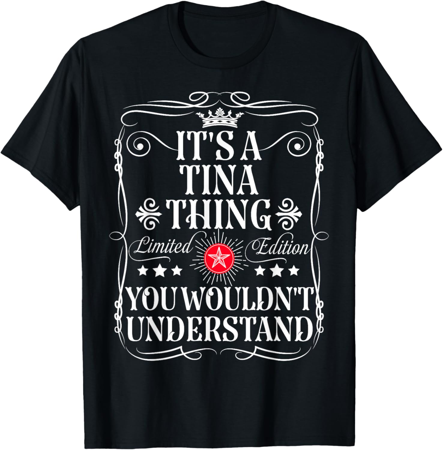 Funny Vintage Tina Name And Gifts Tina Name Its A Tina Thing You Wouldn't Understand -Adults Kids Retro Straight Imported Black Small Party Letter Print Pull On T-Shirt - T-Shirt | Black