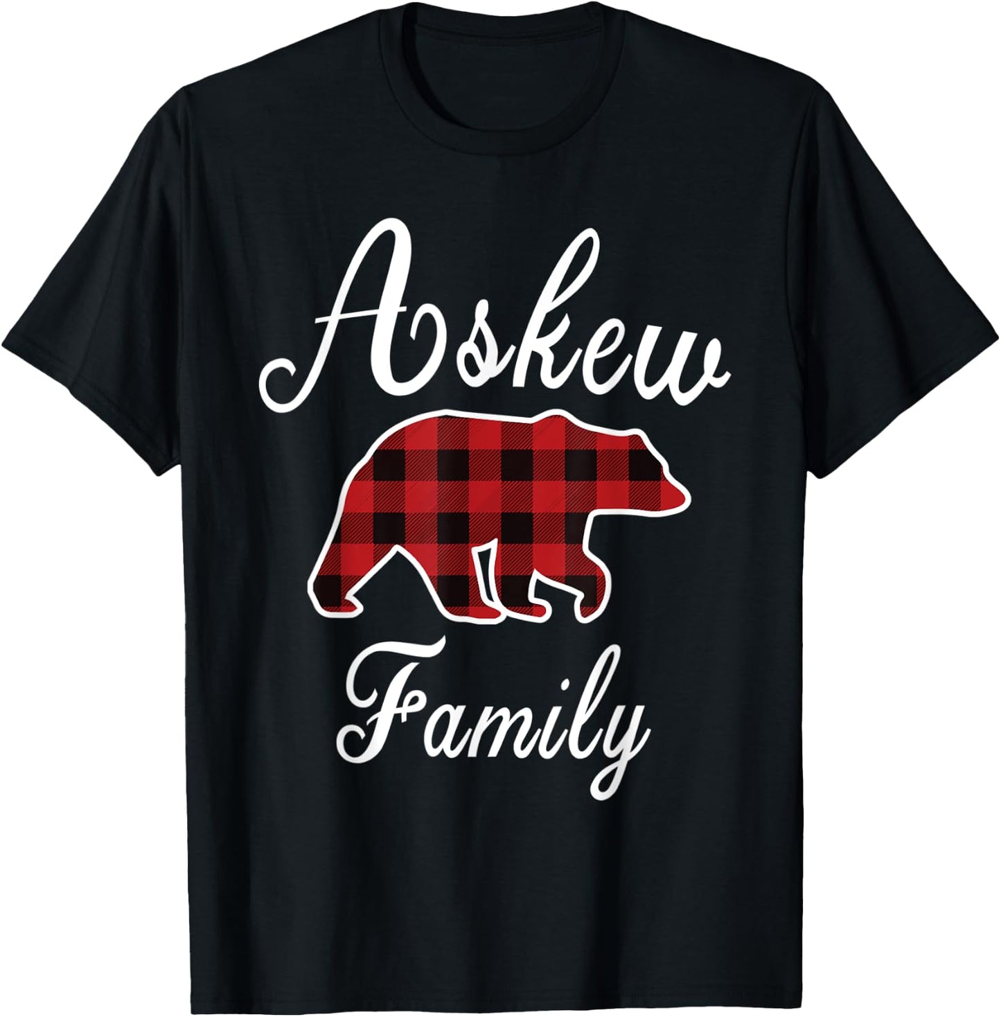 ASKEW Family Bear Red Plaid Christmas Pajama Men Women Gift T-Shirt - T-Shirt | Black