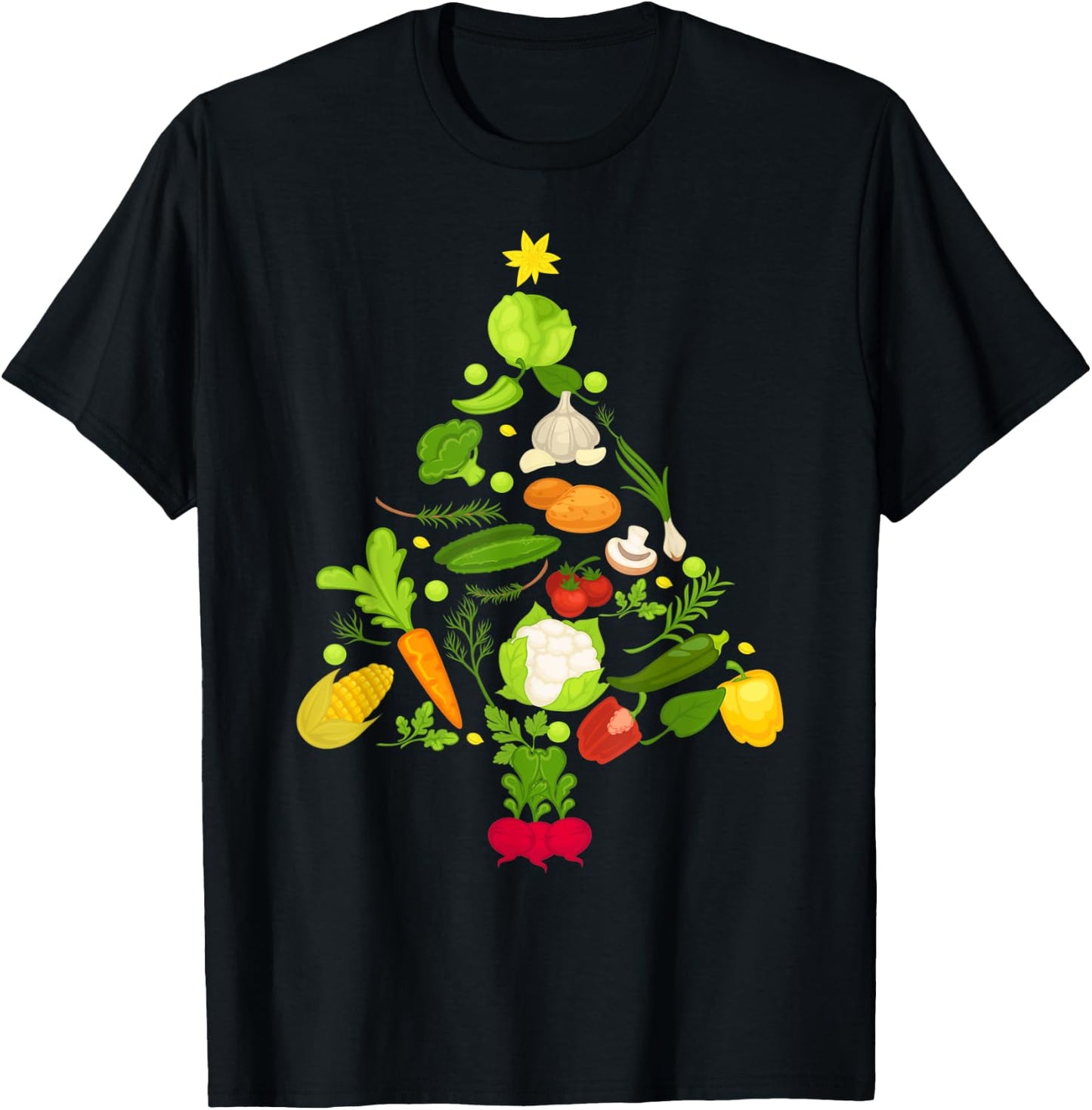 Vegetable Christmas Tree Funny Vegetarian Vegan Xmas Gift T-Shirt - T-Shirt | Black