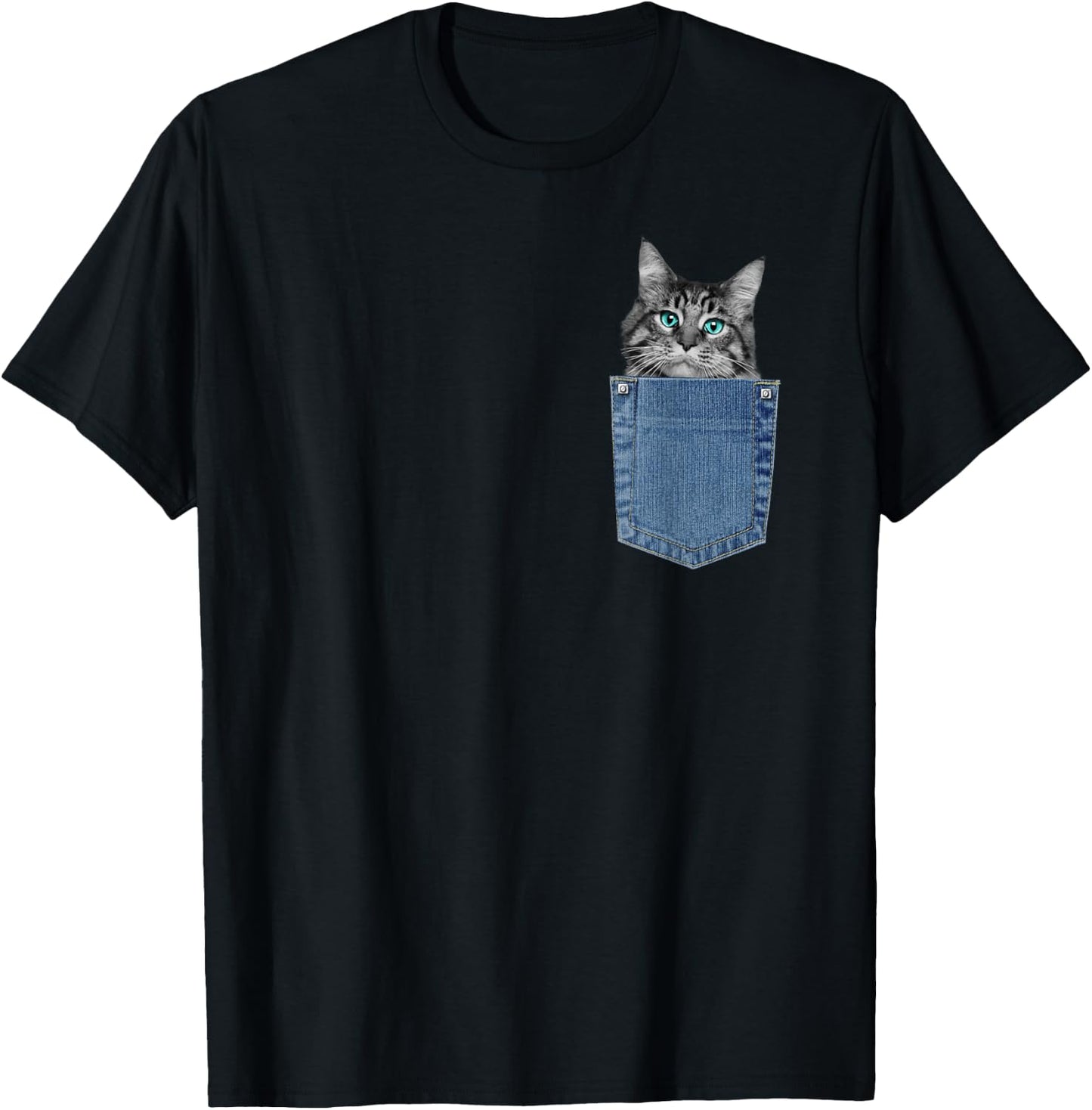 Maine Coon Lover Pocket Kitten Cute Maine Coon Cat Pocket T-Shirt - T-Shirt | Black