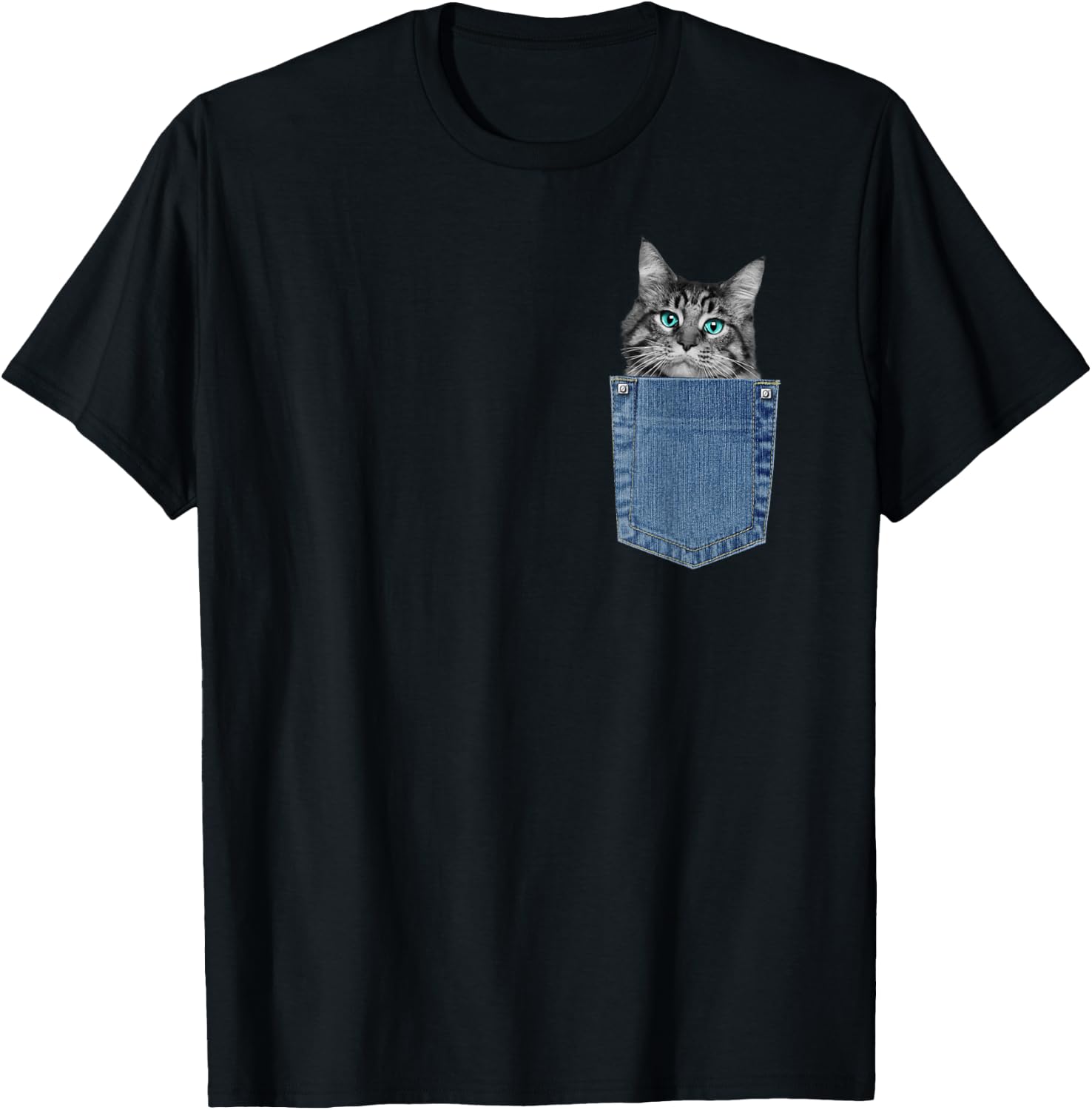 Maine Coon Lover Pocket Kitten Cute Maine Coon Cat Pocket T-Shirt - T-Shirt | Black