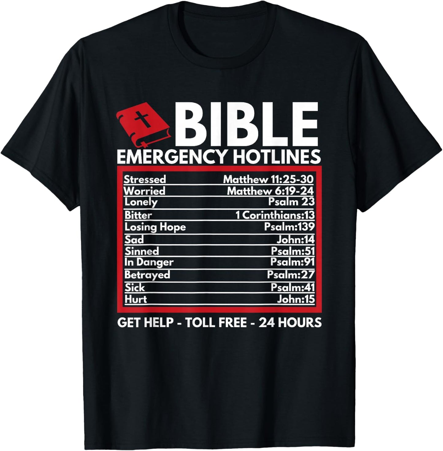 Bible Emergency Numbers - Funny Christian Bible & Jesus T-Shirt - T-Shirt | Black