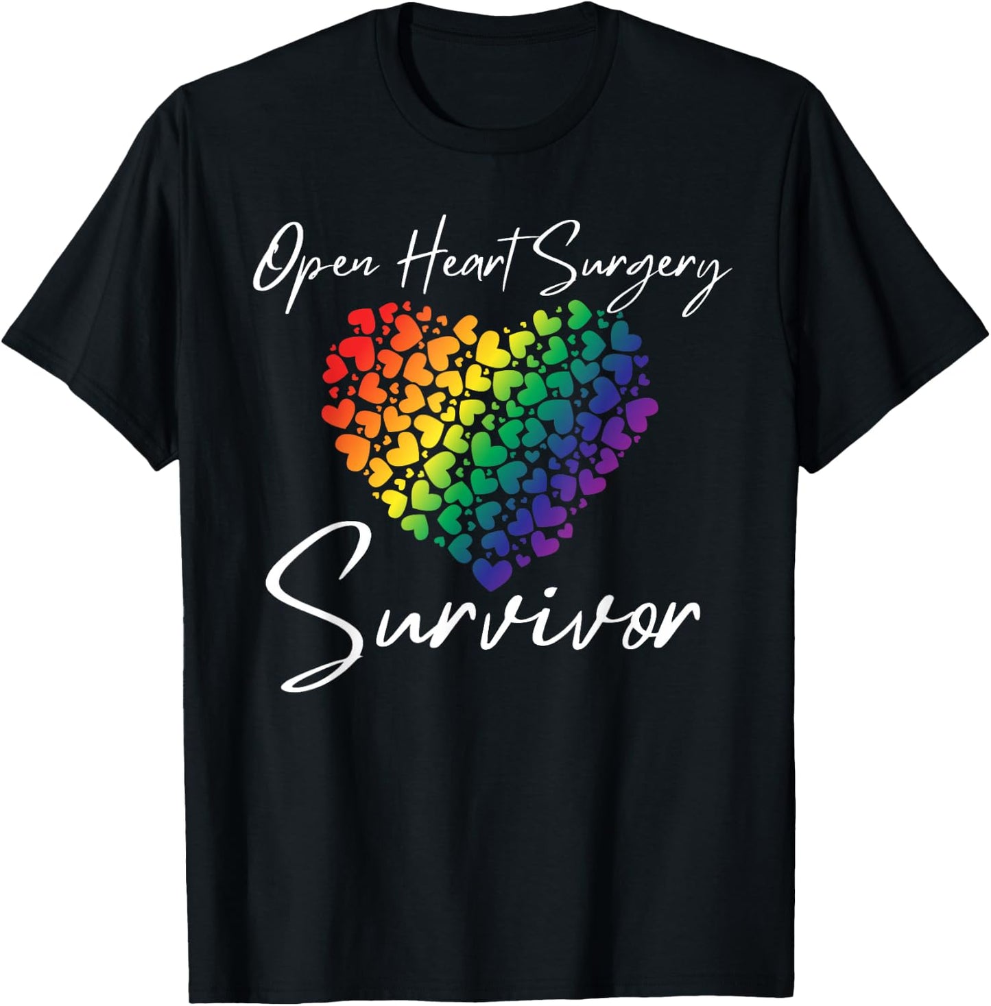 Women's Open Heart Surgery Survivor, Rainbow Hearts T-Shirt - T-Shirt | Black