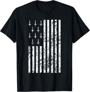 Upside Down Cross Occult Symbol Satanic American Flag T-Shirt - T-Shirt | Black