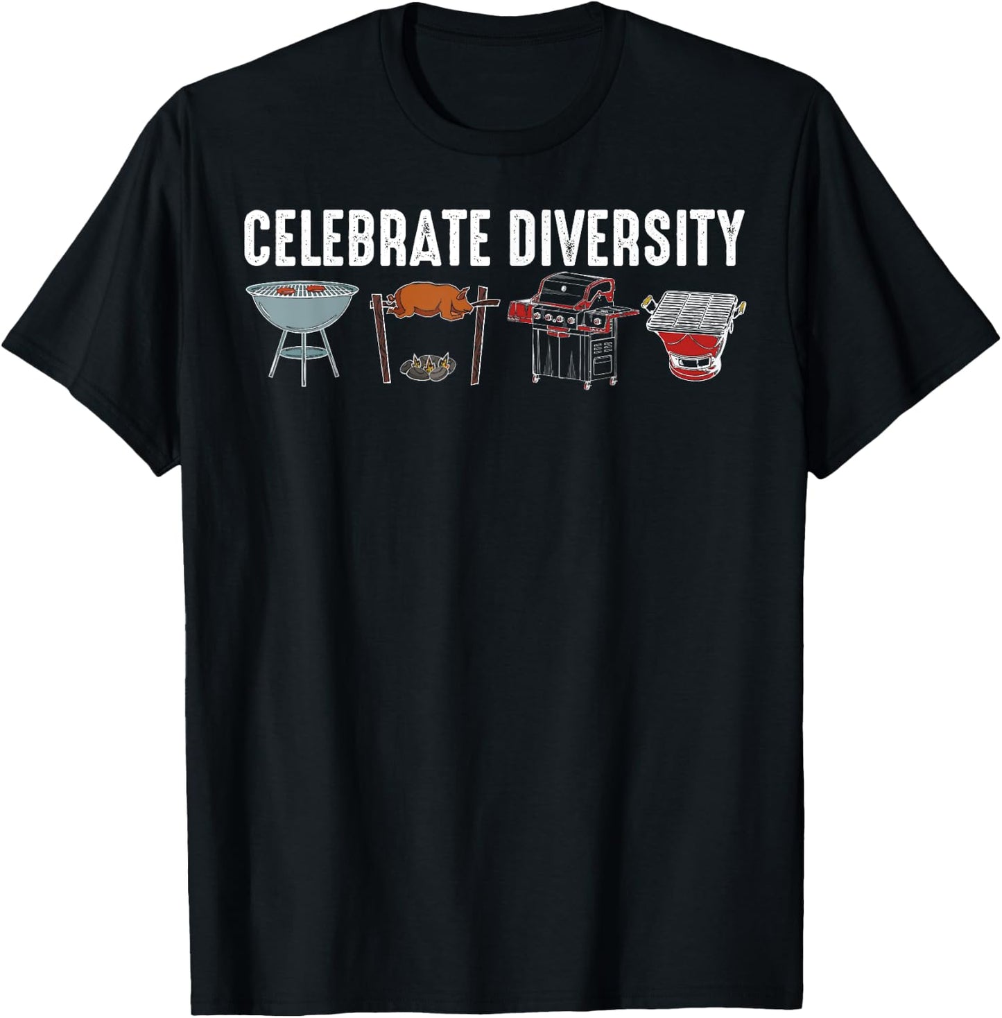 Funny Grilling BBQ Smoker Gift Men Women Celebrate Diversity T-Shirt - T-Shirt | Black