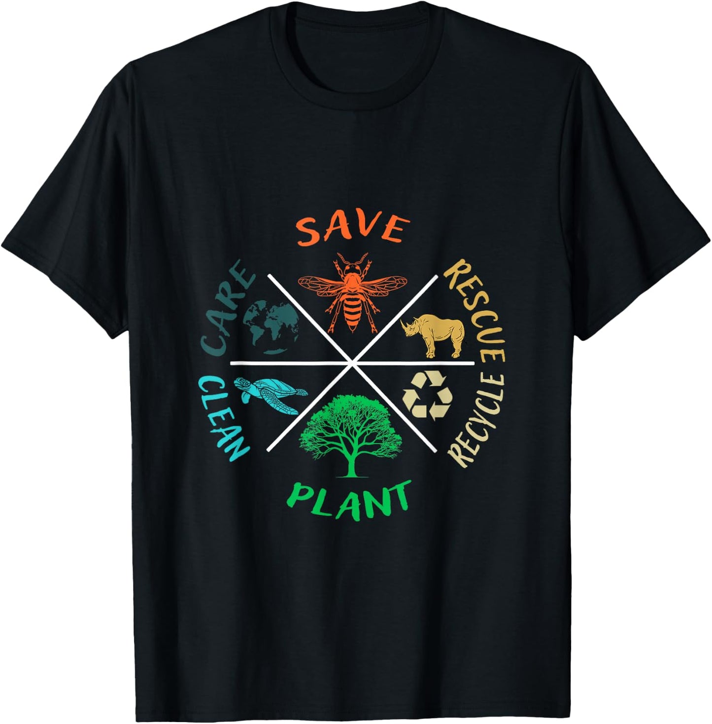 Earth Day Save the Bees Plant More Trees Clean the Seas T-Shirt - T-Shirt | Black