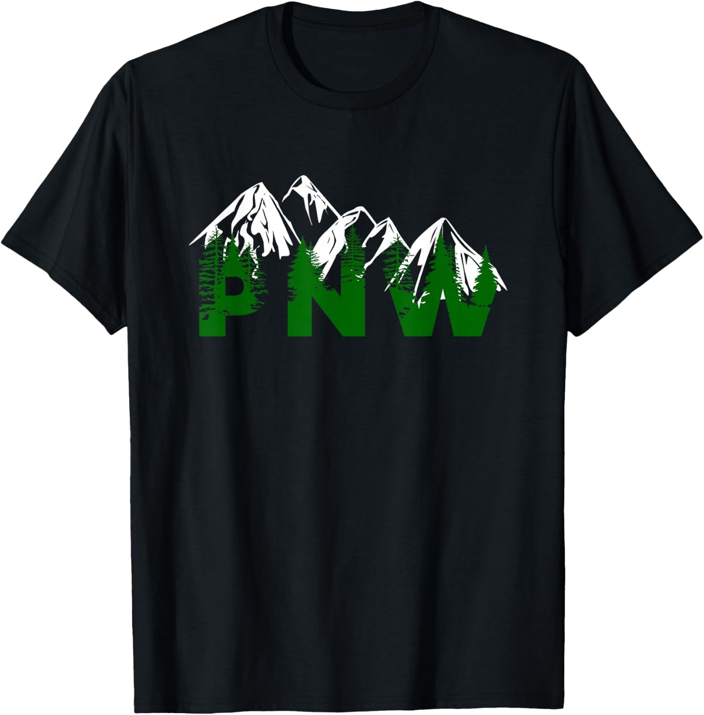 Pacific Northwest PNW Pine Trees Mountains Gift T-Shirt - T-Shirt | Black