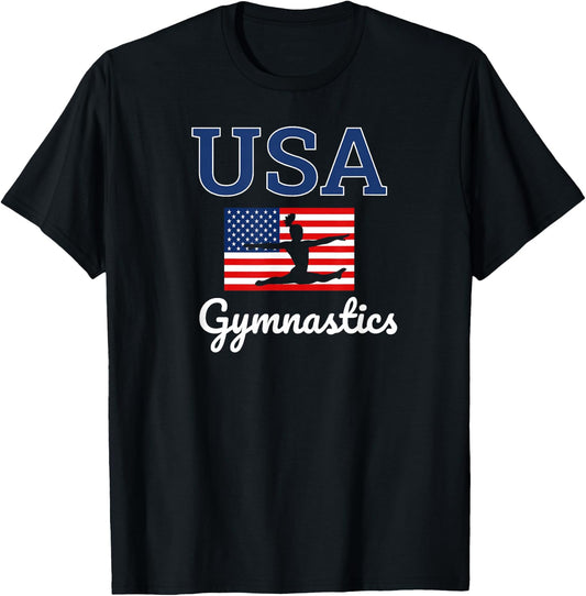 Girl Tumbling Team Gear Gymnast Gymnastics USA American Flag T-Shirt - T-Shirt | Black