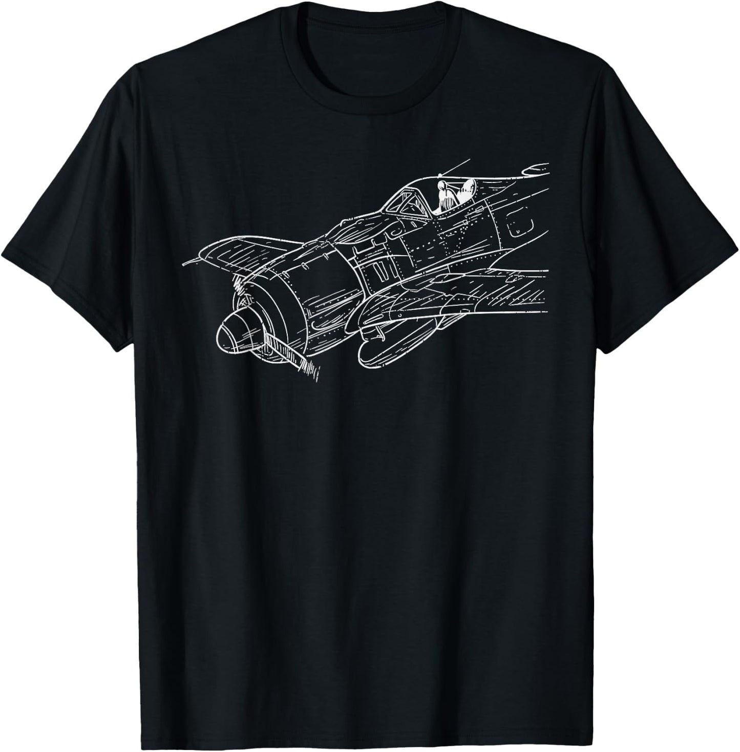 Plane Sketch Vintage Aircraft Aviation Pilot Aviator Gift T-Shirt - T-Shirt | Black