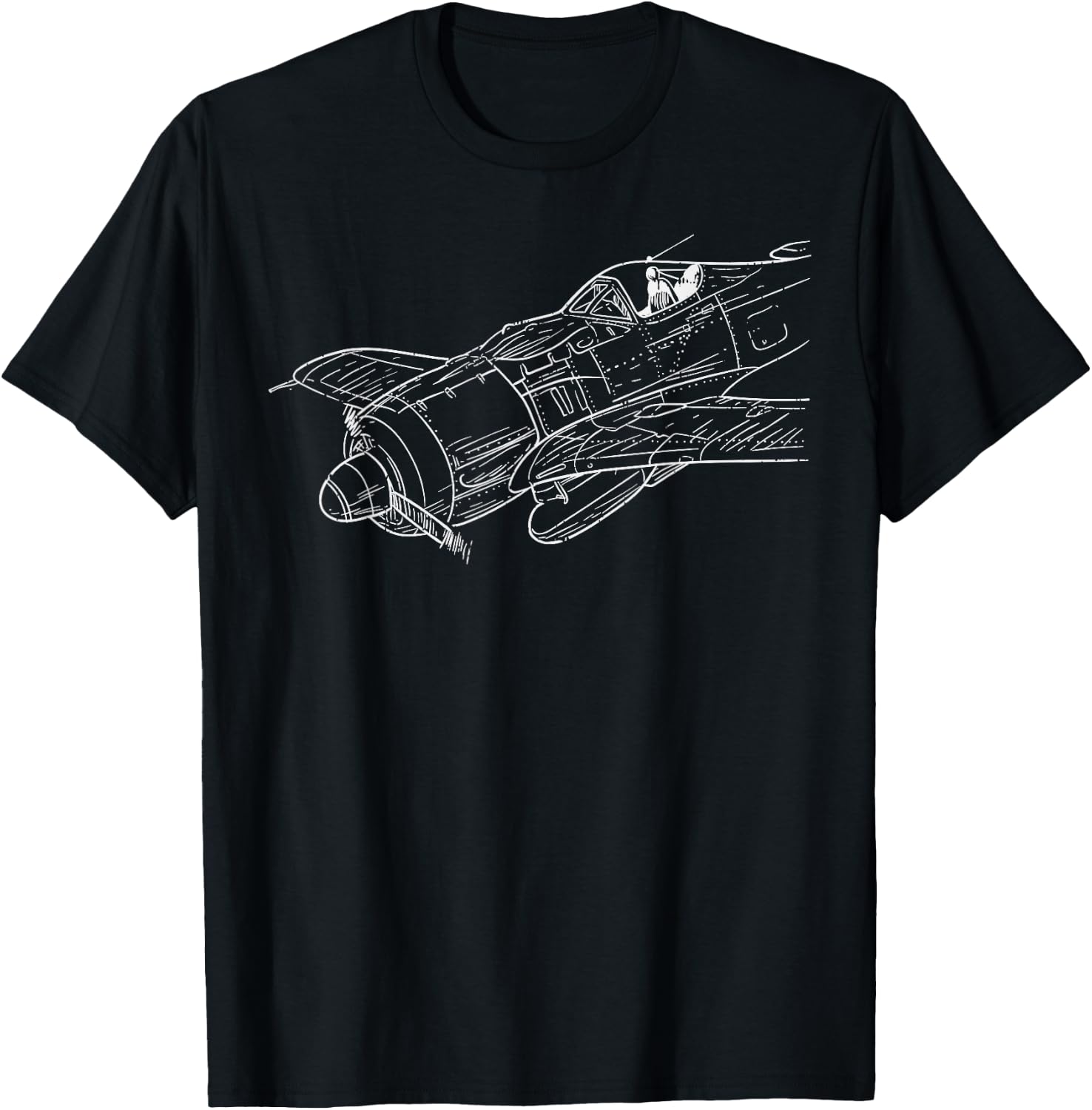 Plane Sketch Vintage Aircraft Aviation Pilot Aviator Gift T-Shirt - T-Shirt | Black