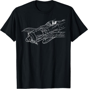 Plane Sketch Vintage Aircraft Aviation Pilot Aviator Gift T-Shirt - T-Shirt | Black