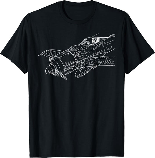 Plane Sketch Vintage Aircraft Aviation Pilot Aviator Gift T-Shirt - T-Shirt | Black