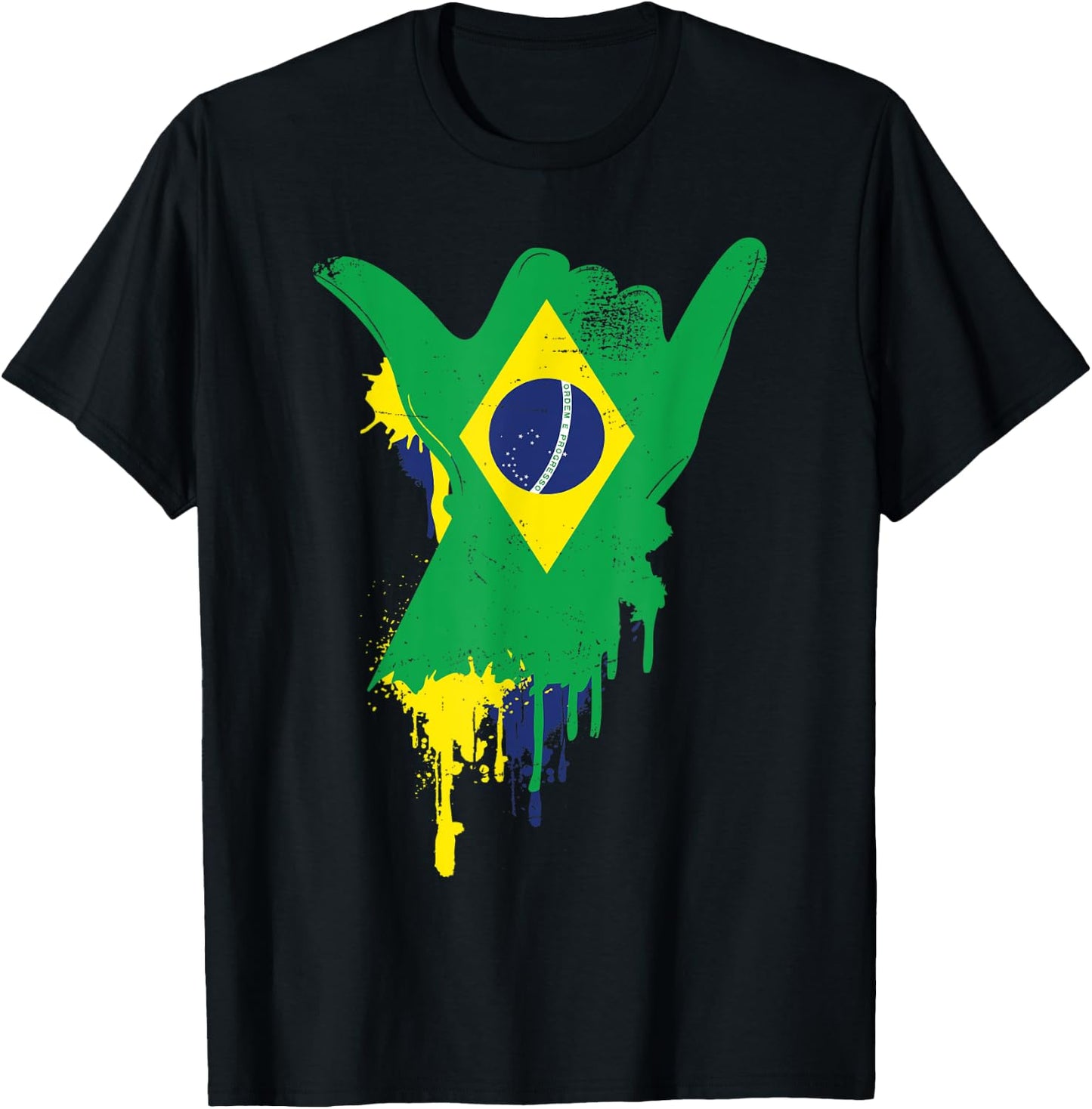 Shaka Sign Vintage Brazil Flag - Surfing & Surf T-Shirt - T-Shirt | Black