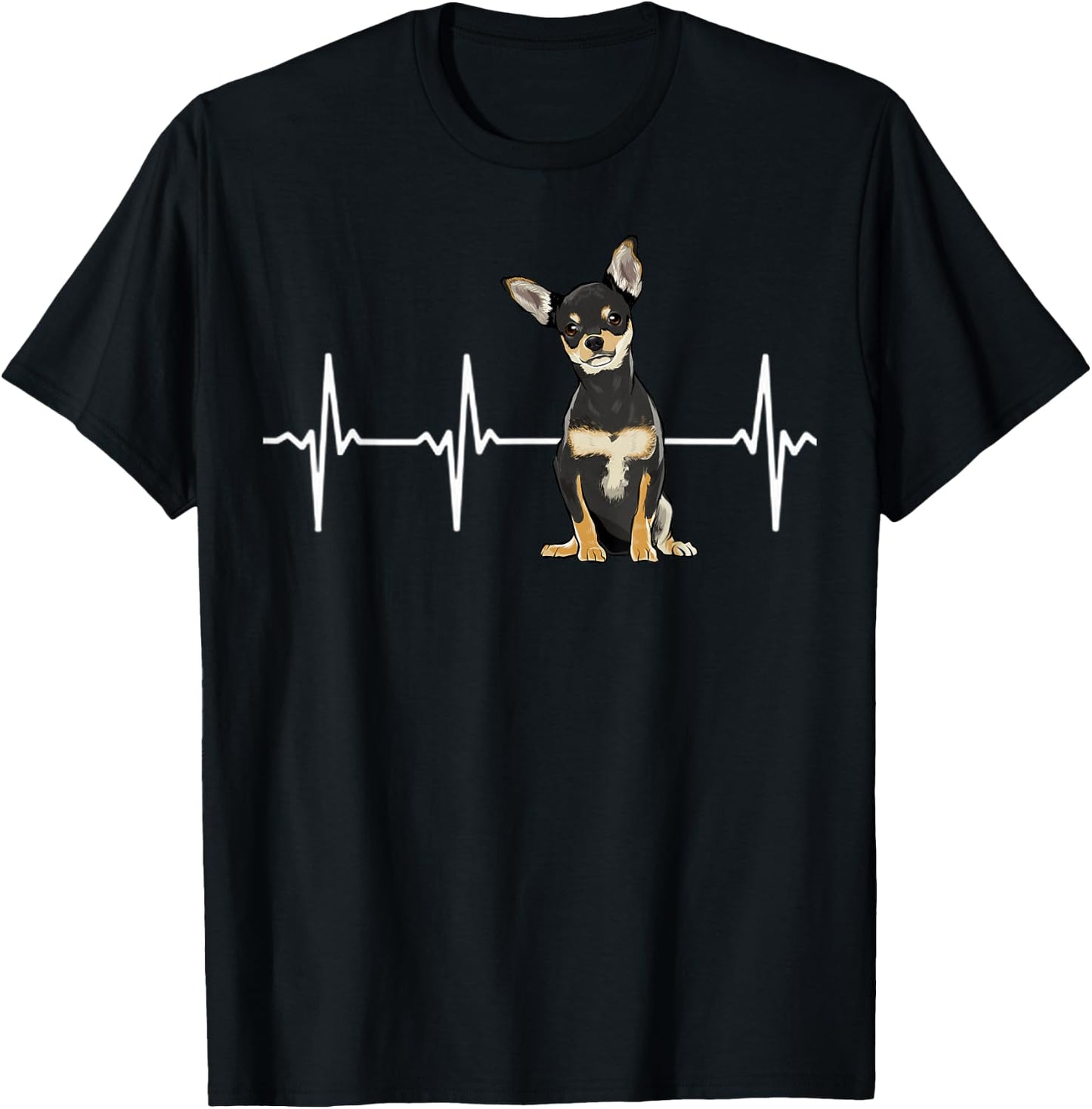Black Chihuahua Heartbeat Dog Lover Men Women Kids T-Shirt - T-Shirt | Black