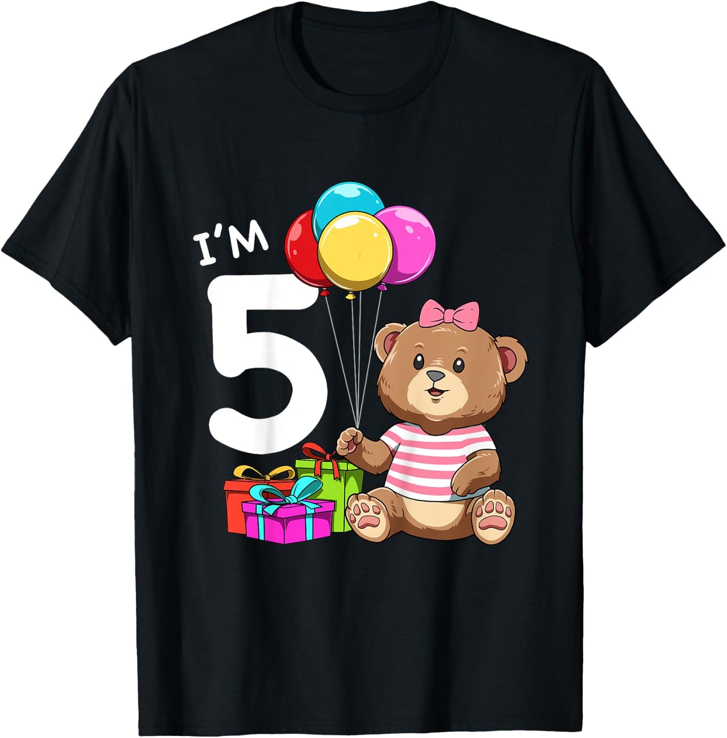 Fifth Birthday Teddy Bear - 5 Year Old Girl T-Shirt - T-Shirt | Black