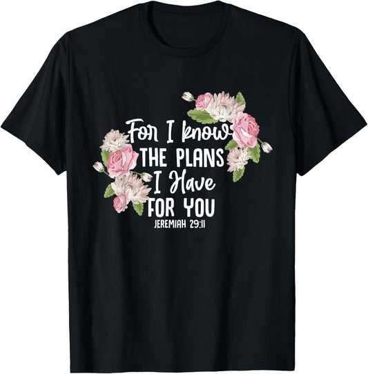 Christian Bible Verse Jeremiah 29:11 Rose Flower T-Shirt - T-Shirt | Black