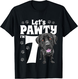 7 Year Old Black Lab Dog Birthday Pawty Labrador 7th Gift Kids T-Shirt - T-Shirt | Black
